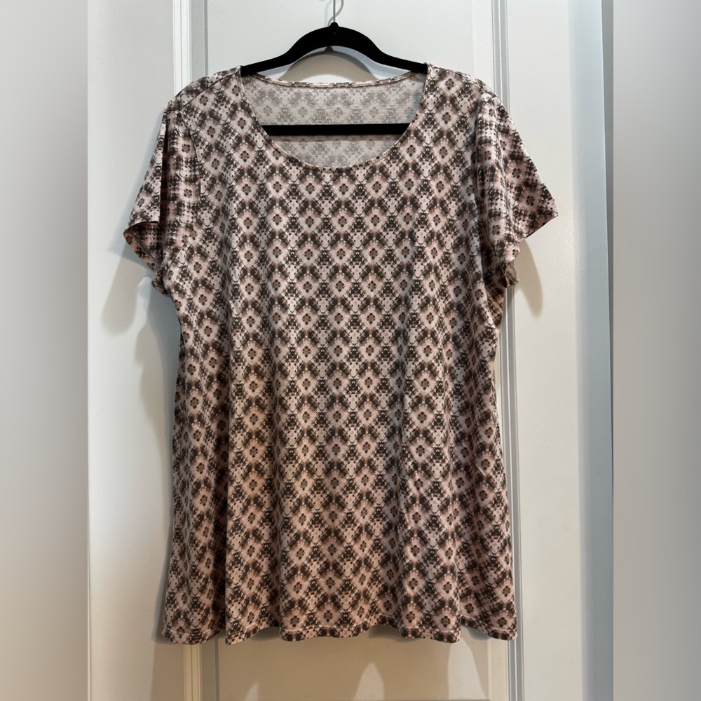 PureJill pink/Gray Short Sleeve Elliptical Tee Large Scoop Neck 100% Pima Cotton